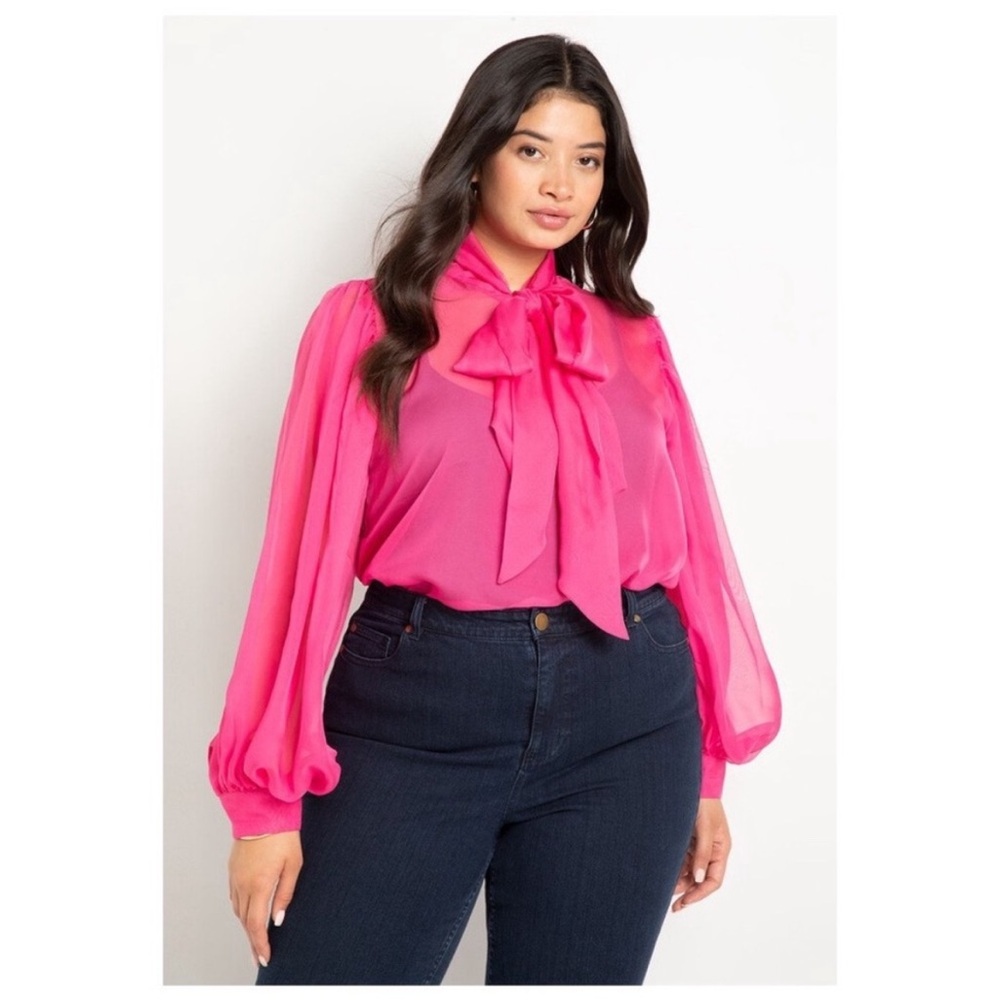 Pink Sheer Blouse with bow